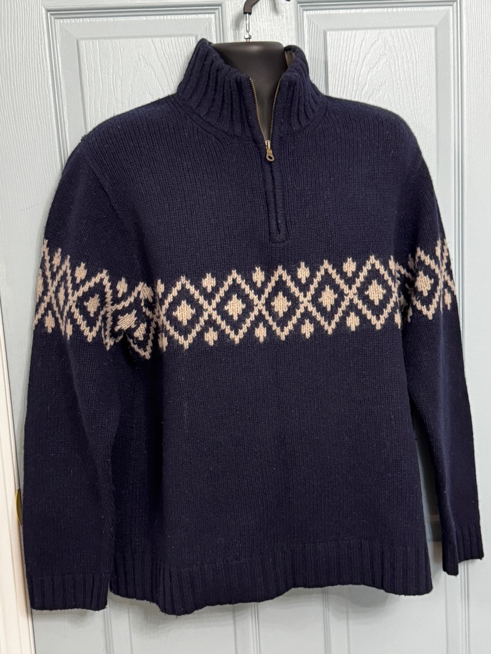 Gap Navy Lambs wool‎ Quarter Zip Sweater Fair Isle XL VTG Y2K 2003